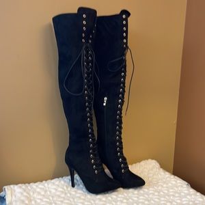 Black Suede Over-the- Knee Boots Never worn! In mint condition.